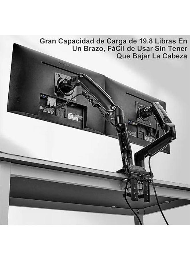 Adjustable Dual Monitor Stand – Hydraulic Desk Mount for 17–27" Screens with Swivel Arms, C-Clamp & Grommet Base - Image 4
