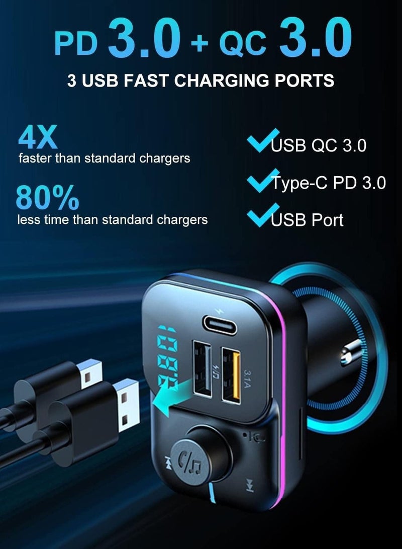 Y&D Bluetooth Car Adapter FM Transmitter Radio PD QC Quick Charge 8 RGB LED 3 USB Ports Handsfree Calls 5.0 Supports TF Card and U-Disk  - Image 5
