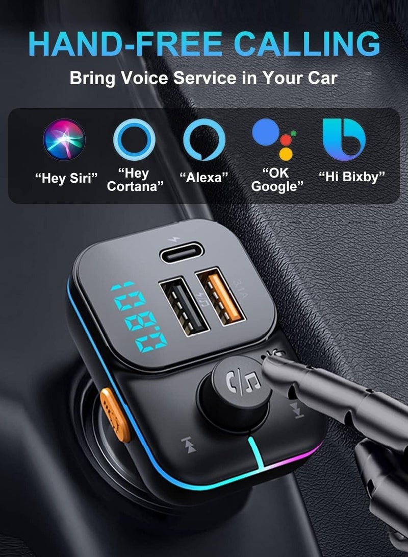 Y&D Bluetooth Car Adapter FM Transmitter Radio PD QC Quick Charge 8 RGB LED 3 USB Ports Handsfree Calls 5.0 Supports TF Card and U-Disk  - Image 3