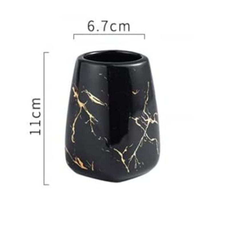 FabSeasons Bathroom Set Accessories, Italian Marble Pattern with Gold 4 Pieces Bathroom Accessory Sets Includes Soap/Lotion Dispenser, 2 Tumblers/Brush Holder, 1 Soap Dish/Holder - Image 5