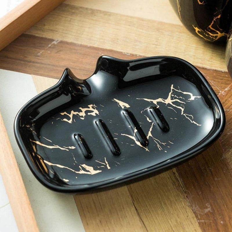 FabSeasons Bathroom Set Accessories, Italian Marble Pattern with Gold 4 Pieces Bathroom Accessory Sets Includes Soap/Lotion Dispenser, 2 Tumblers/Brush Holder, 1 Soap Dish/Holder - Image 3