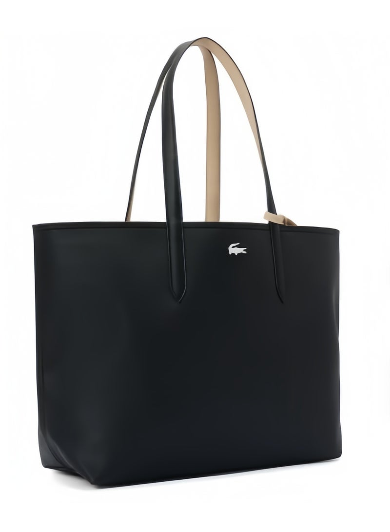 لاكوست حقيبة يد نسائية من لاكوست، مزدوجة الجوانب وذات لونين، كبيرة السعة، عصرية ومتعددة الاستخدامات، باللونين الأسود/البيج - Image 2