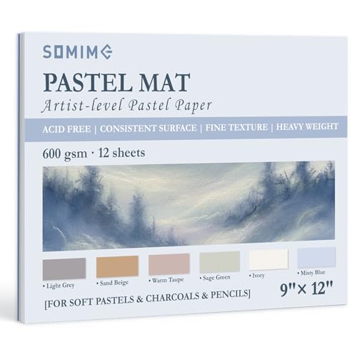 Somime 9x12 Sanded Pastel Paper Pad for Artists, 12 Sheets of 6 Assorted Light Colors Heavyweight Drawing Paper Pad for Pencils and Soft Oil Charcoal Pastels - Image 1