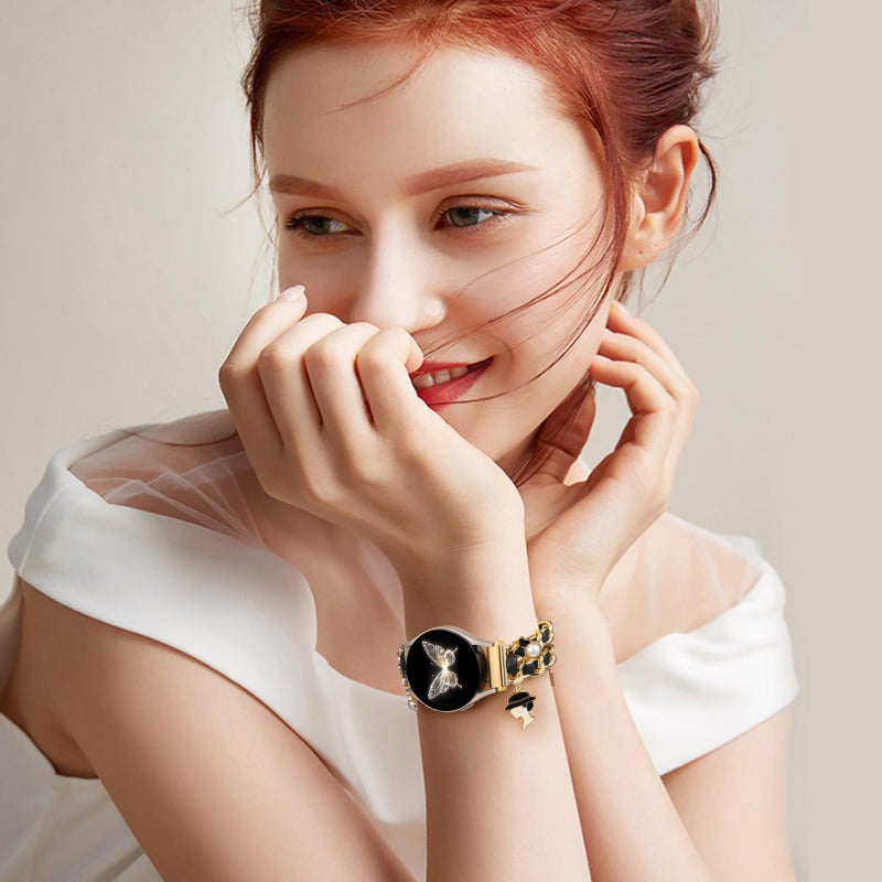 DAQIN Stylish Metal Band Compatible with Samsung Galaxy Watch 7 Band/FE 6 5 4 40mm 44mm,Galaxy Active 2, 20mm Watch Strap Pretty Chain with Cute Decorative Charms Accessories for Samsung Watch Bands Women - Image 2
