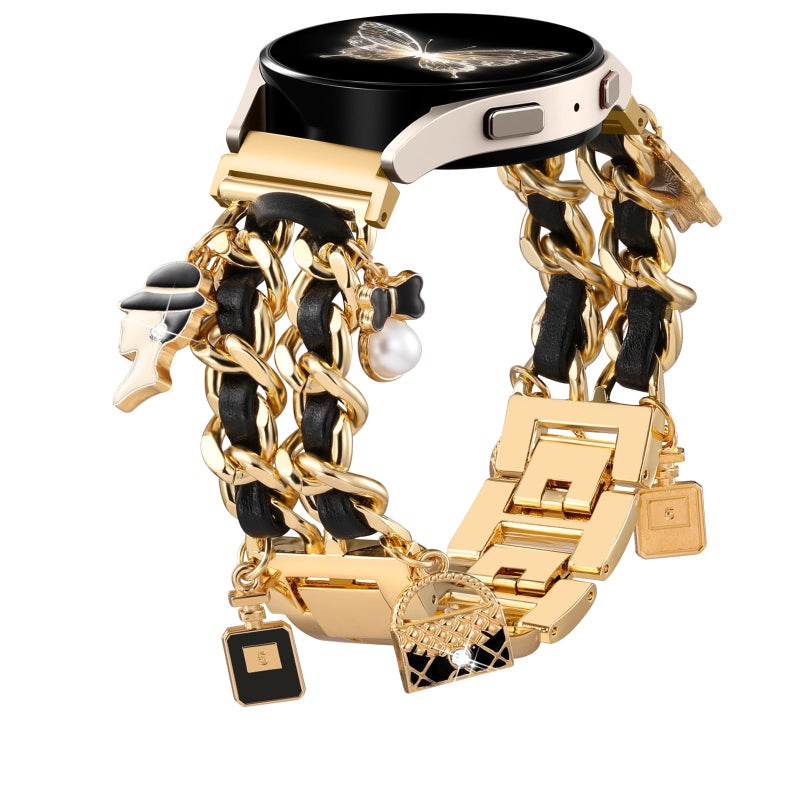 DAQIN Stylish Metal Band Compatible with Samsung Galaxy Watch 7 Band/FE 6 5 4 40mm 44mm,Galaxy Active 2, 20mm Watch Strap Pretty Chain with Cute Decorative Charms Accessories for Samsung Watch Bands Women - Image 1