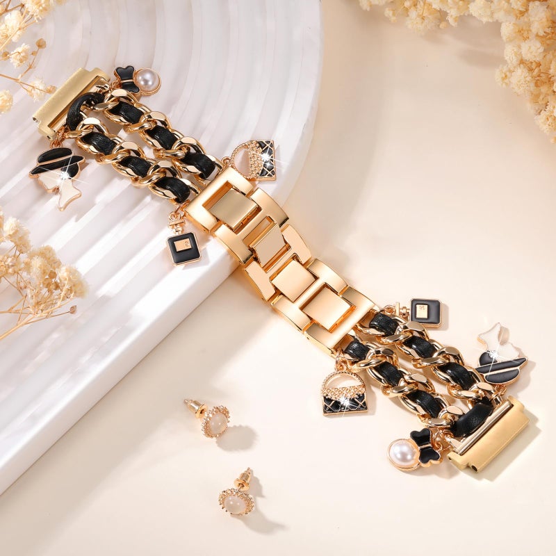 DAQIN Stylish Metal Band Compatible with Samsung Galaxy Watch 7 Band/FE 6 5 4 40mm 44mm,Galaxy Active 2, 20mm Watch Strap Pretty Chain with Cute Decorative Charms Accessories for Samsung Watch Bands Women - Image 3