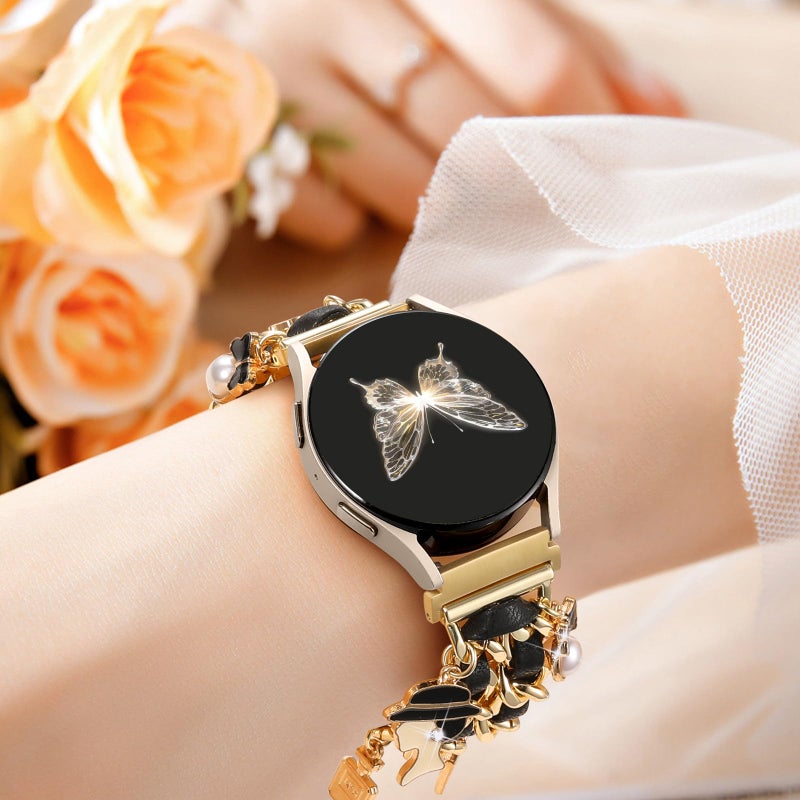 DAQIN Stylish Metal Band Compatible with Samsung Galaxy Watch 7 Band/FE 6 5 4 40mm 44mm,Galaxy Active 2, 20mm Watch Strap Pretty Chain with Cute Decorative Charms Accessories for Samsung Watch Bands Women - Image 4