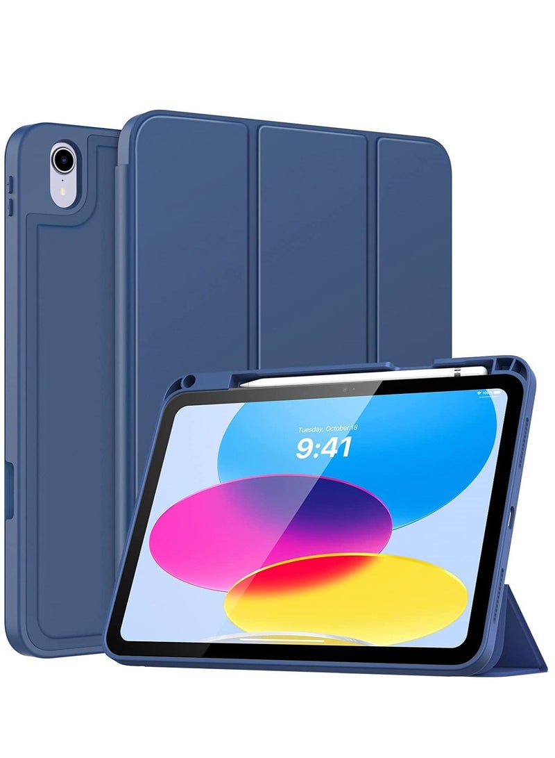 جراب iPad من الجيل العاشر مع حامل أقلام iPad 10.9 بوصة جراب 2022 غطاء خلفي ناعم لجهاز iPad من الجيل العاشر للاستيقاظ التلقائي للنوم باللون الأزرق - Image 1