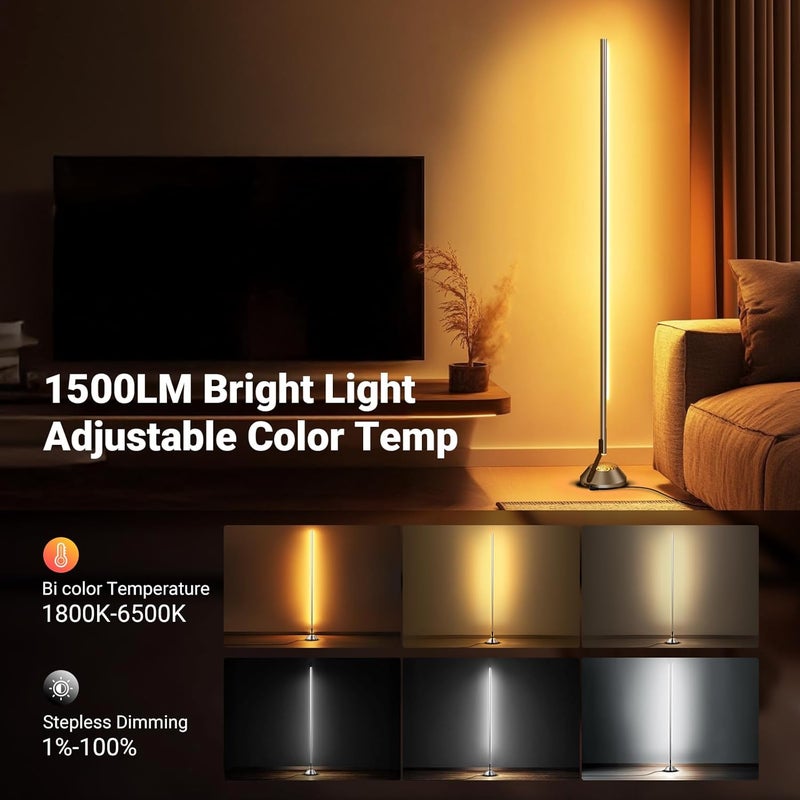 Neewer Smart LED Floor Lamp, 1500lm 1800K-6500K RGBW Standing Corner Light with APP/Voice Control/AI Custom/Music Sync, 16 Million Colors, Ambience Lighting for Bedroom Living Room Home Decor, NF01 - Image 4