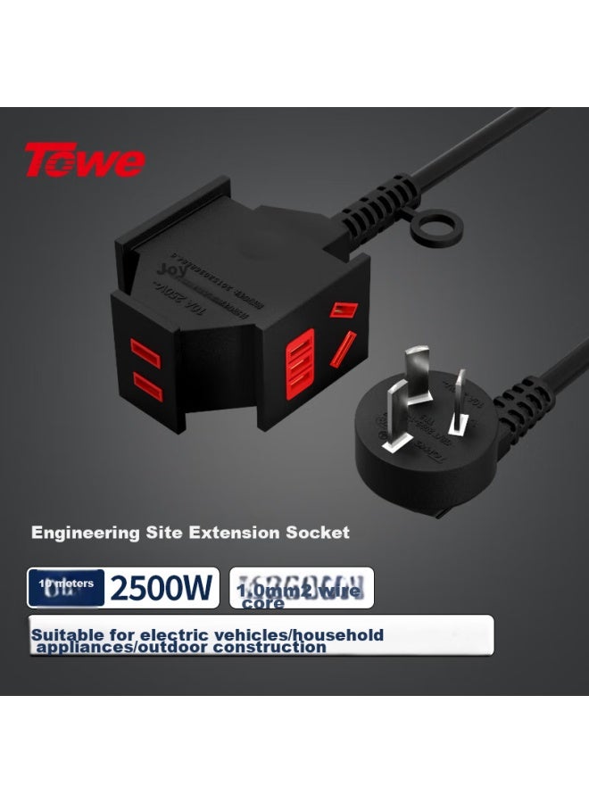Towe 10a Three-g One-to Extension Cord For Electric Vehicles, Durable Power Strip For Construction Sites, Drop-resistant Socket, 1.0mm², 10 Meters - Image 1