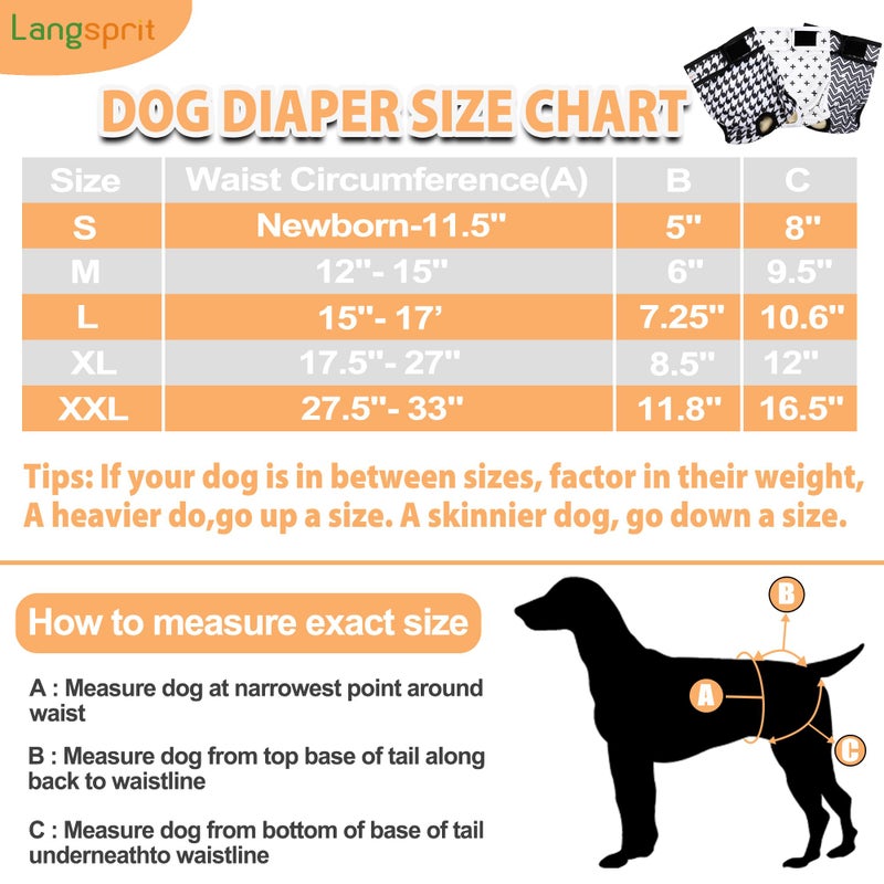 Langsprit Washable Female Dog Diapers (3 Pack) - No Leak Reusable Diapers for Doggy Female in Period - Highly Absorbent Dog Heat Panties with Adjustable Snaps M - Image 2