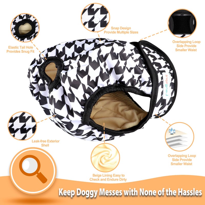 Langsprit Washable Female Dog Diapers (3 Pack) - No Leak Reusable Diapers for Doggy Female in Period - Highly Absorbent Dog Heat Panties with Adjustable Snaps M - Image 4