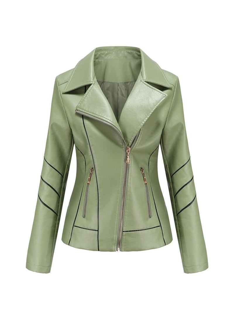Loquat Women's New Thin Leather PU Short Coat Green - Image 1