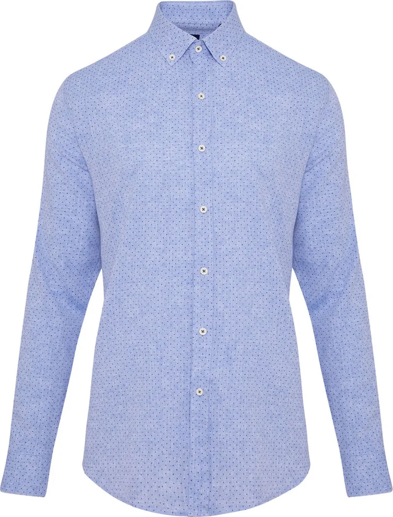 Hatemoğlu Men's Blue Patterned Slim Fit Linen Shirt