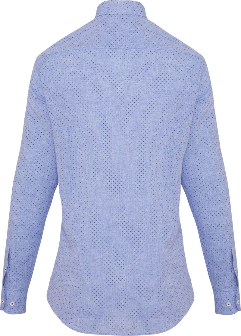 Hatemoğlu Men's Blue Patterned Slim Fit Linen Shirt