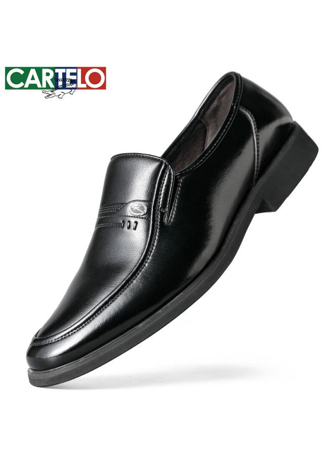 Cartelo Slip-on Top-grain Leather Business Casual Shoes, Men's Round Toe Low-top Dad Shoes, Leather Shoes For Men 1068, Black, Size 41 - Image 3