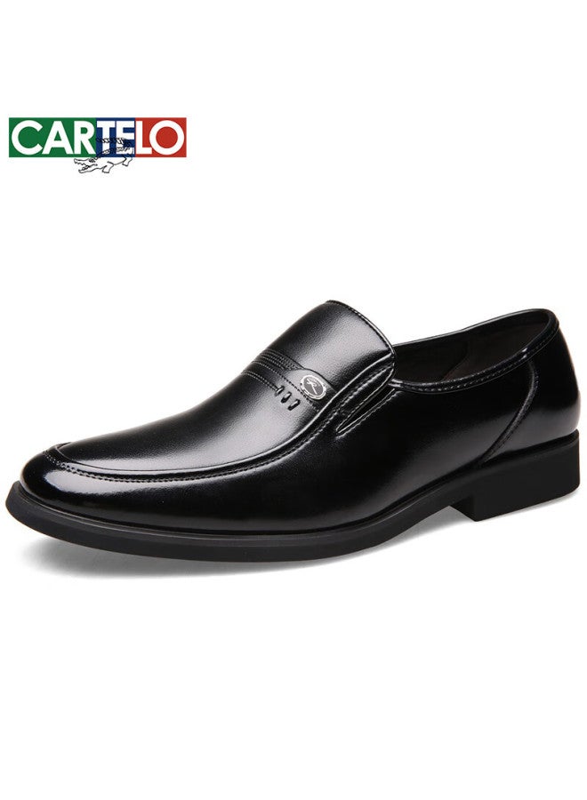 Cartelo Slip-on Top-grain Leather Business Casual Shoes, Men's Round Toe Low-top Dad Shoes, Leather Shoes For Men 1068, Black, Size 41 - Image 2