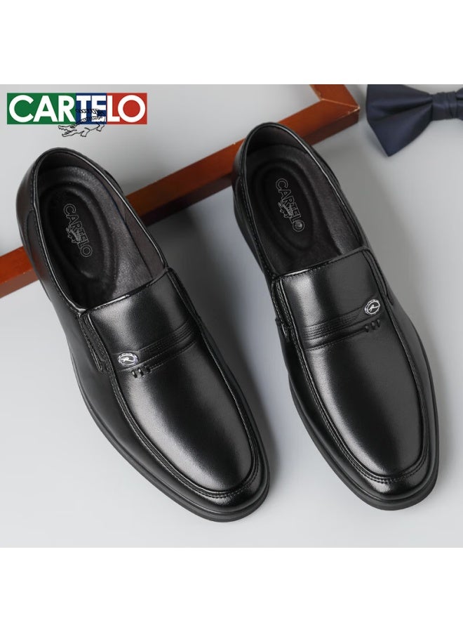 Cartelo Slip-on Top-grain Leather Business Casual Shoes, Men's Round Toe Low-top Dad Shoes, Leather Shoes For Men 1068, Black, Size 41 - Image 5
