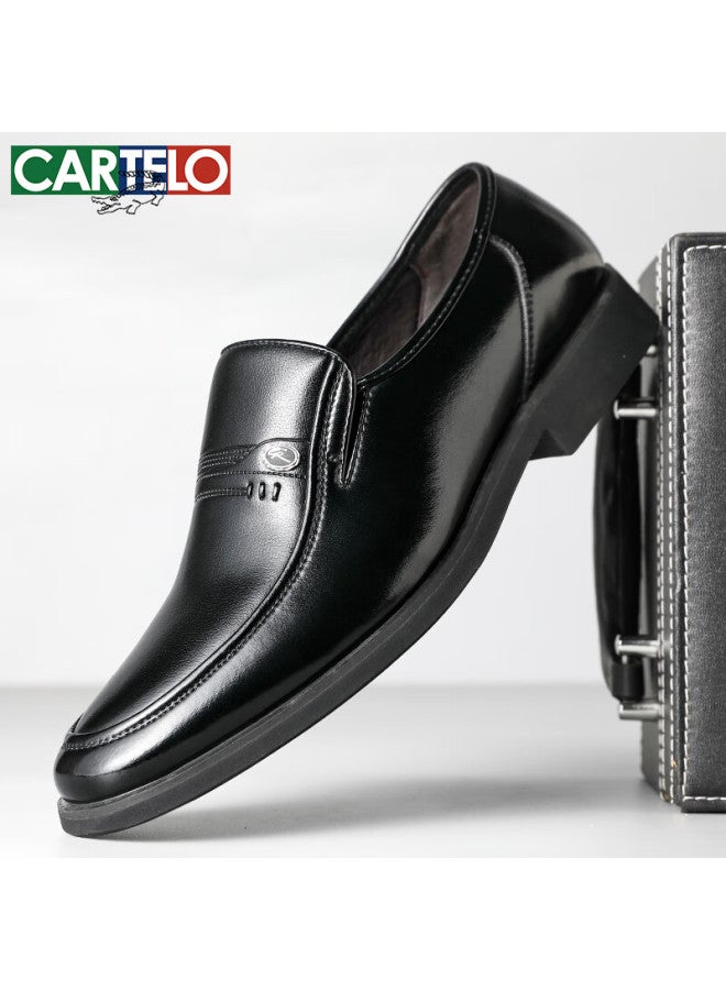 Cartelo Slip-on Top-grain Leather Business Casual Shoes, Men's Round Toe Low-top Dad Shoes, Leather Shoes For Men 1068, Black, Size 41 - Image 4