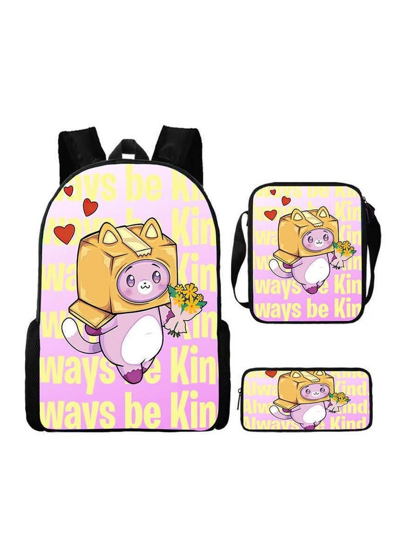 SKT Shiketro Lankybox pattern cute school bag backpack 29*16*42CM + shoulder bag 19*6*23CM + pencil case 24*7*11CM three-piece set 