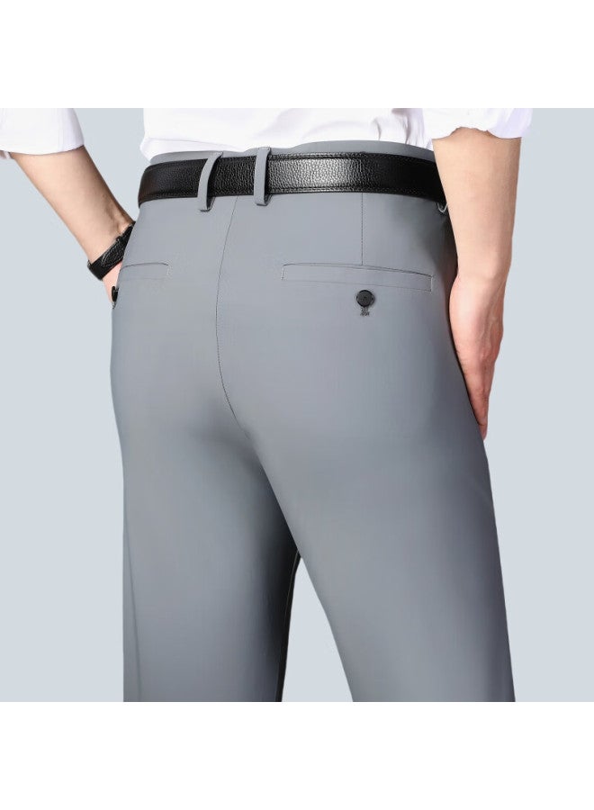Ayoupang Summer Lightweight Plus Size Ice Silk Business Commute Dress Pants For Men, Elastic Breathable Large Size Work Casual Trousers Long Pants For Chubby People - Image 3