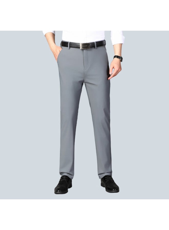 Ayoupang Summer Lightweight Plus Size Ice Silk Business Commute Dress Pants For Men, Elastic Breathable Large Size Work Casual Trousers Long Pants For Chubby People - Image 1