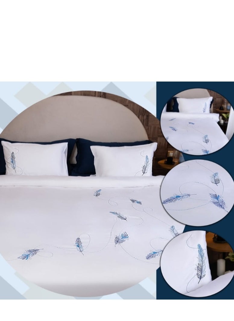 Tm TM Home Feather 6-Piece Embroidered Duvet Cover Set – 100% Egyptian Cotton – 600TC – 150,000-Stitch Elegant Design – Premium Hotel-Style Bedding  - Image 1