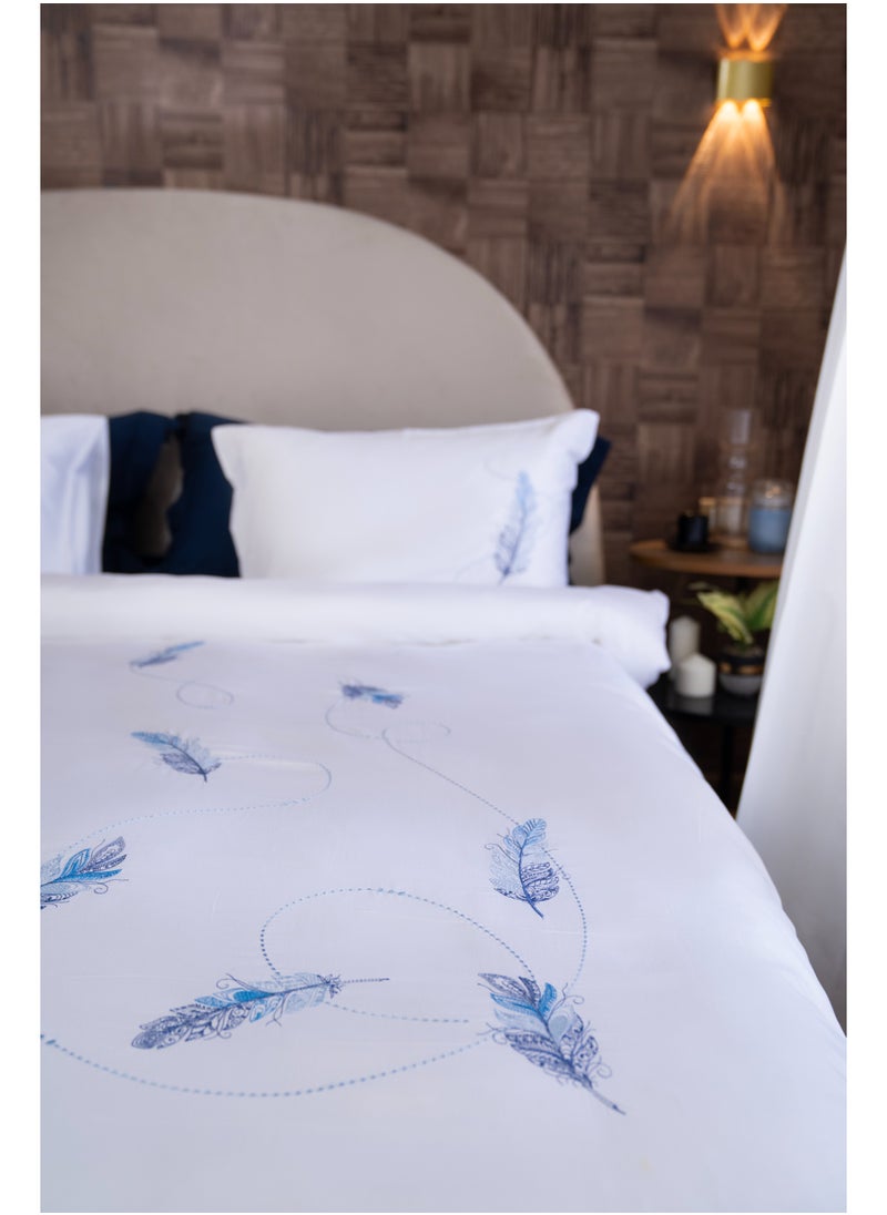 Tm TM Home Feather 6-Piece Embroidered Duvet Cover Set – 100% Egyptian Cotton – 600TC – 150,000-Stitch Elegant Design – Premium Hotel-Style Bedding  - Image 4