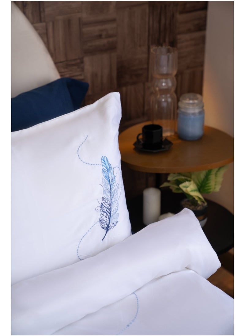 Tm TM Home Feather 6-Piece Embroidered Duvet Cover Set – 100% Egyptian Cotton – 600TC – 150,000-Stitch Elegant Design – Premium Hotel-Style Bedding  - Image 3
