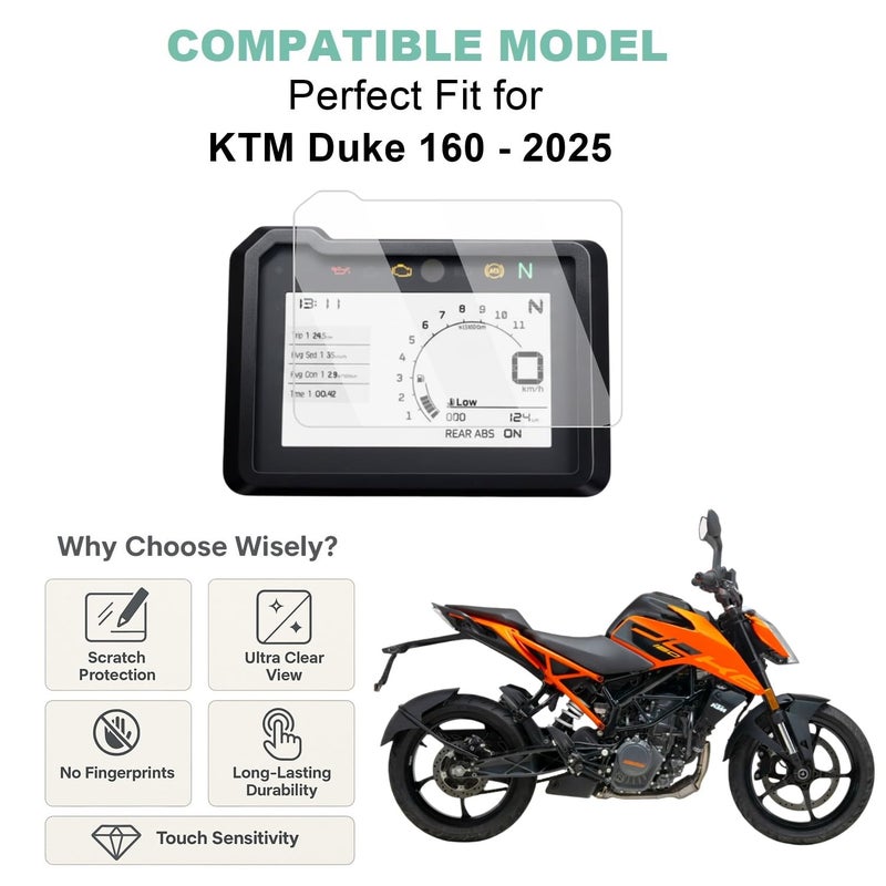 Wisely Premium Screen Guard for NEW KTM 160 Duke 2025 Bike - TFT 5-Inch Display Digital Meter Protector - HD Clear, Full Cover - Easy Installation Kit - Duke 160 Accessories - Image 2