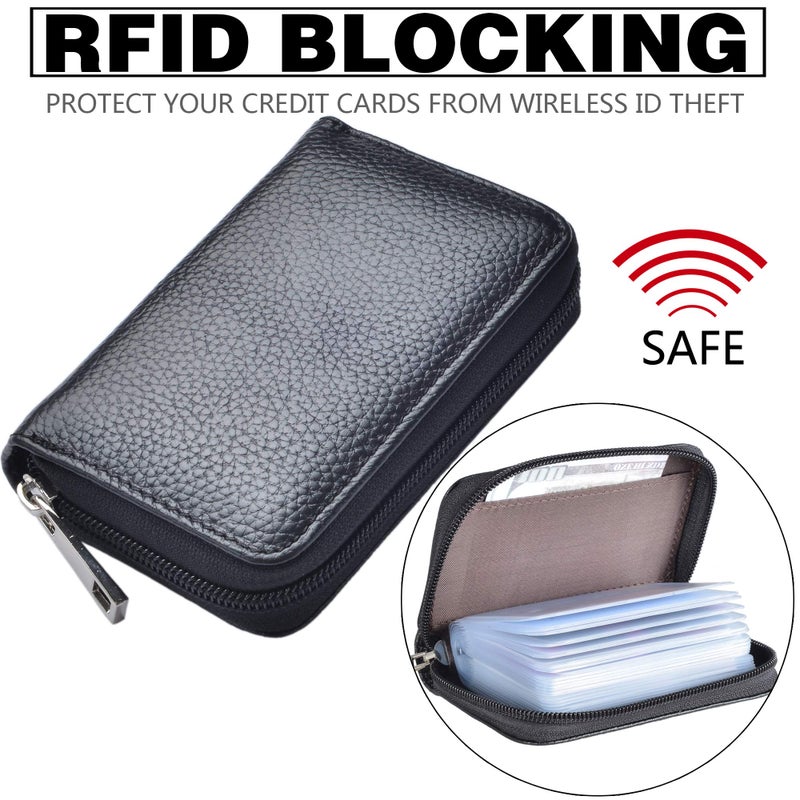 Easyoulife حافظة بطاقات الائتمان من إيزيوليف جلد طبيعي مع محفظة بسحاب تحتوي على 26 فتحة بطاقات (أسود) - Image 5