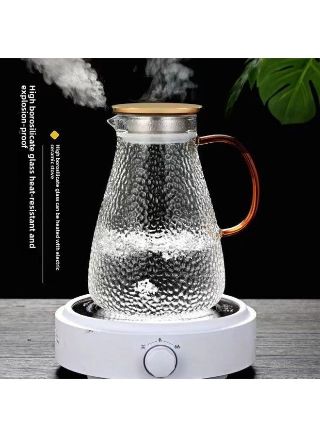 Cold Kettle Glass High Temperature Resistant Household Cold Kettle Suit Large Capacity Tie Pot Tea Kettle Cold Water Cup Juice Kettle-Colour:Silver Lid 1 Pot 6 Cups + Tray + Wooden Frame-Capacity:1500ml - Image 4