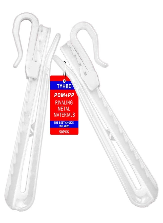 TYHBO 50 Pcs Plastic Shower Curtain Hooks, Adjustable Drapery Pins, Pinch Pleat Curtain Hooks for Window Curtain, Shower Curtain and Door Curtain(85mm/3.35inch) - Image 1