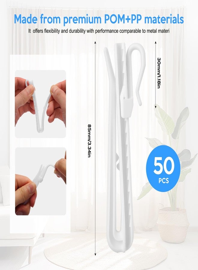TYHBO 50 Pcs Plastic Shower Curtain Hooks, Adjustable Drapery Pins, Pinch Pleat Curtain Hooks for Window Curtain, Shower Curtain and Door Curtain(85mm/3.35inch) - Image 2