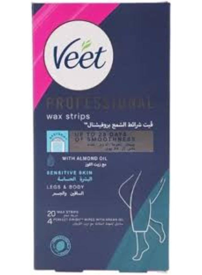 Veet, Wax Strips Legs & Body For  SENSITIVE  Skin - 20 STRIPS  ( 2 PICES )