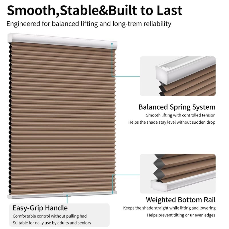 MYshade Cordless Blackout Cellular Shades for Windows, Honeycomb Window Shades with Thermal Insulation, Child & Pet Safe Room Darkening Shade, Easy Install,24" W x 50" H, Light Brown - Image 3