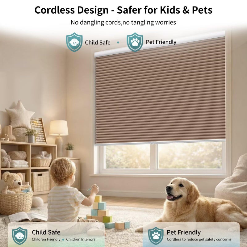 MYshade Cordless Blackout Cellular Shades for Windows, Honeycomb Window Shades with Thermal Insulation, Child & Pet Safe Room Darkening Shade, Easy Install,24" W x 50" H, Light Brown - Image 2