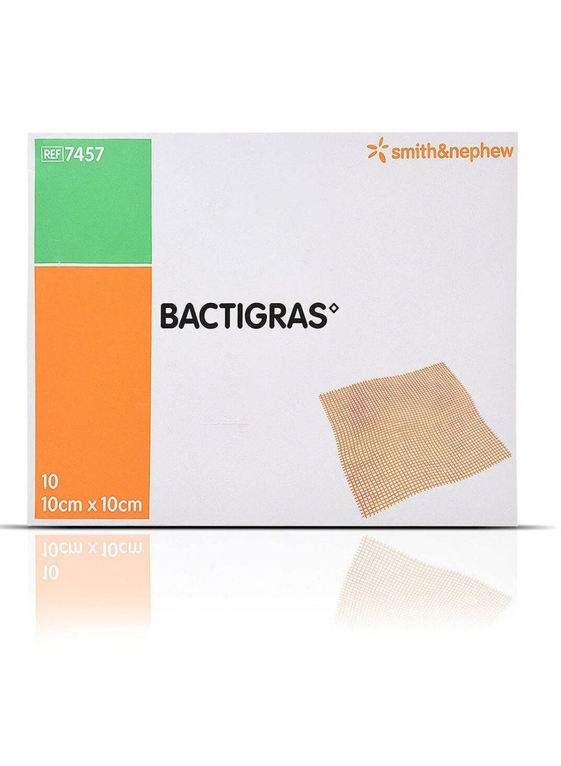 سميث اند نفيو باكتيجراس (BACTIGRAS) شاش معقم مشبع بالكلورهيكسيدين ومضاد للبكتيريا من شركة سميث آند نيفيو (Smith & Nephew) | المقاس: 10 سم × 10 سم | العدد: 10 قطع في العلبة | رقم المرجع: REF 7457 - Image 1