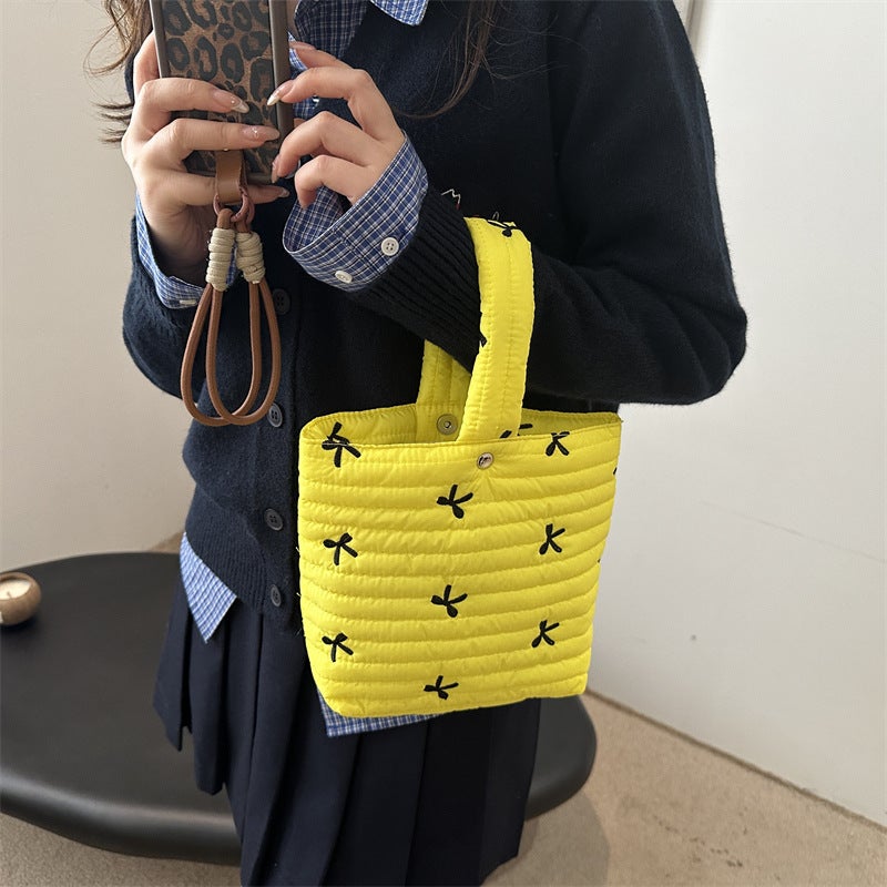 Fashion Embroidered Bow Cotton Bag Women'S Cosmetic Bag Large Capacity Wash Storage Bag Clutch Bag - Image 3
