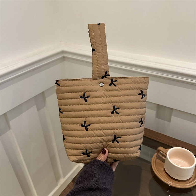 Fashion Embroidered Bow Cotton Bag Women'S Cosmetic Bag Large Capacity Wash Storage Bag Clutch Bag - Image 2