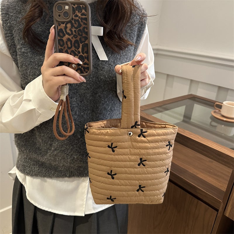 Fashion Embroidered Bow Cotton Bag Women'S Cosmetic Bag Large Capacity Wash Storage Bag Clutch Bag - Image 4