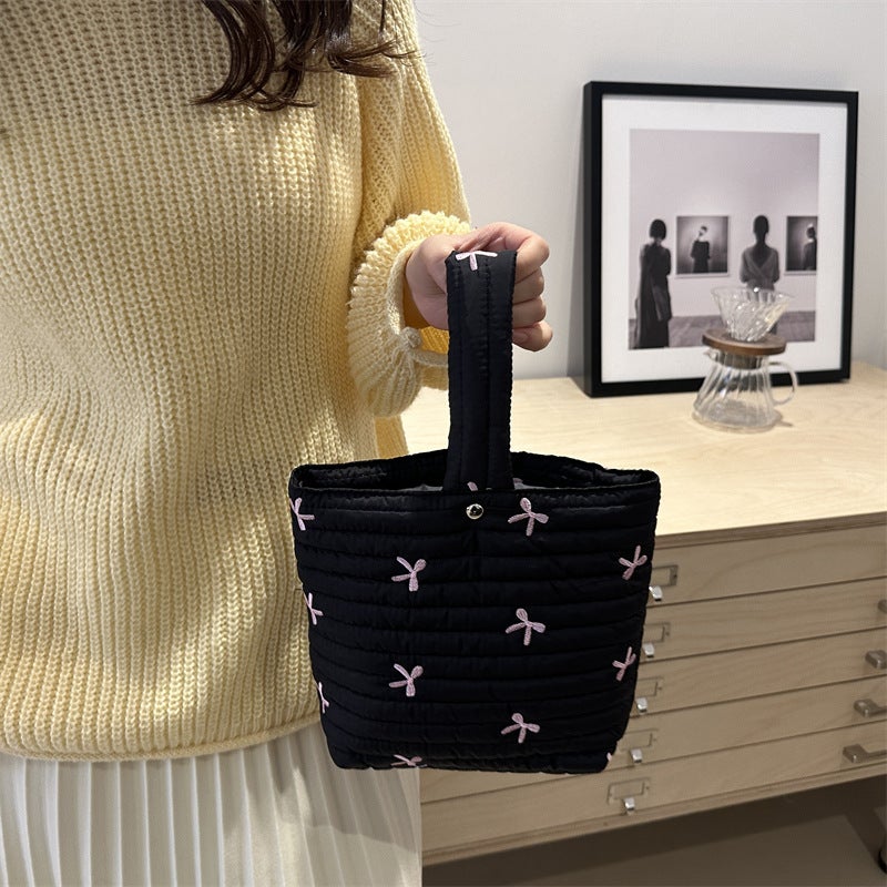 Fashion Embroidered Bow Cotton Bag Women'S Cosmetic Bag Large Capacity Wash Storage Bag Clutch Bag - Image 5