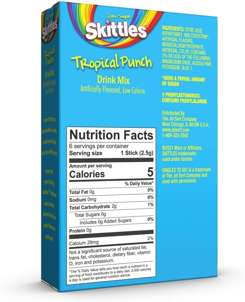 SINGLES TO GO! Skittles Singles To Go! Tropical Punch Drink Mix - 6 Count Boxes (Pack of 6) - Image 2