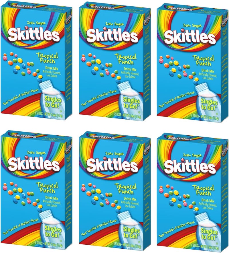 SINGLES TO GO! Skittles Singles To Go! Tropical Punch Drink Mix - 6 Count Boxes (Pack of 6) - Image 1