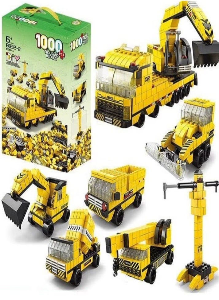 1000-piece building block set, ages 6+, includes crane, truck and other vehicles