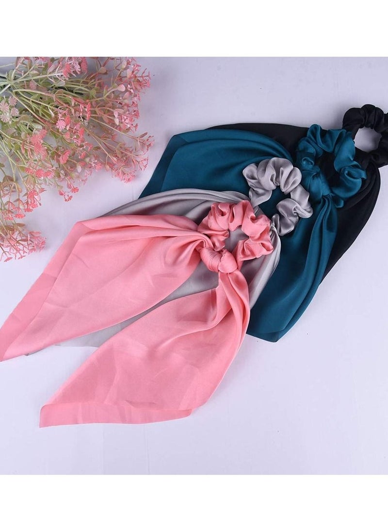 إسكدنيا Hair Scrunchies Satin Silk Elastic Bands Scarf Ponytail Holder Scrunchy Ties Vintage Accessories for Women Girls 6Pcs - Image 5