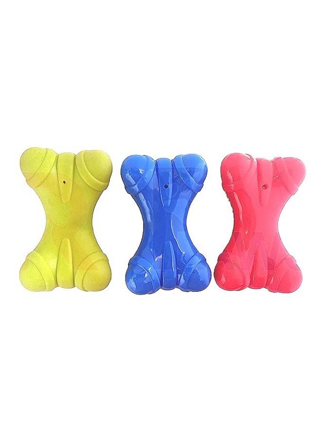 لعبة مضغ تفاعلية تصدر صوت صرير على شكل عظمة من المطاط الطبيعي مثالية للعب ومضغ الكلاب والجراء (متعددة الألوان، عبوة من قطعة واحدة) - Image 1