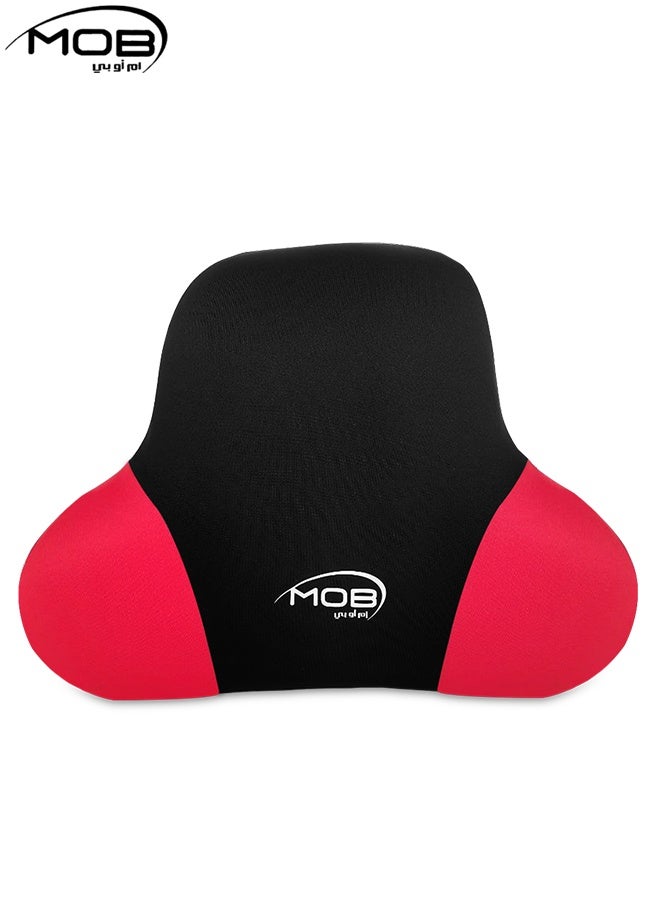 MOB Memory Foam Lumbar Support Cushion for Car Seat & Office Chair – Ergonomic Backrest Pillow for Pain Relief, Posture Correction & Comfort with Breathable Washable Cover (44 x 33 cm, Red-Black) - Image 1