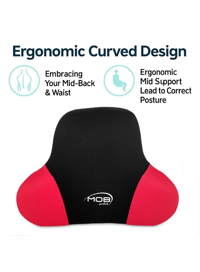 MOB Memory Foam Lumbar Support Cushion for Car Seat & Office Chair – Ergonomic Backrest Pillow for Pain Relief, Posture Correction & Comfort with Breathable Washable Cover (44 x 33 cm, Red-Black) - Image 3