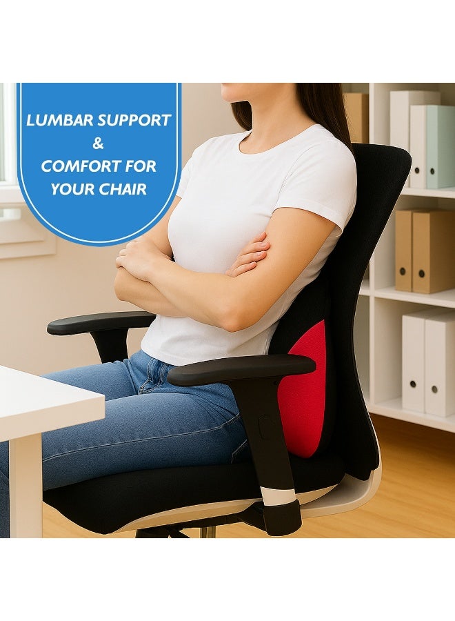 MOB Memory Foam Lumbar Support Cushion for Car Seat & Office Chair – Ergonomic Backrest Pillow for Pain Relief, Posture Correction & Comfort with Breathable Washable Cover (44 x 33 cm, Red-Black) - Image 5